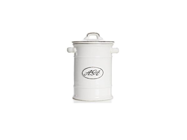 AGA Storage Jar - The vintage look of this delightful AGA storage jar comes in a clean on trend white with distressed finish. The storage jar can be used for tea, coffee and sugar storage and also used to store nuts and other festive snacks.
