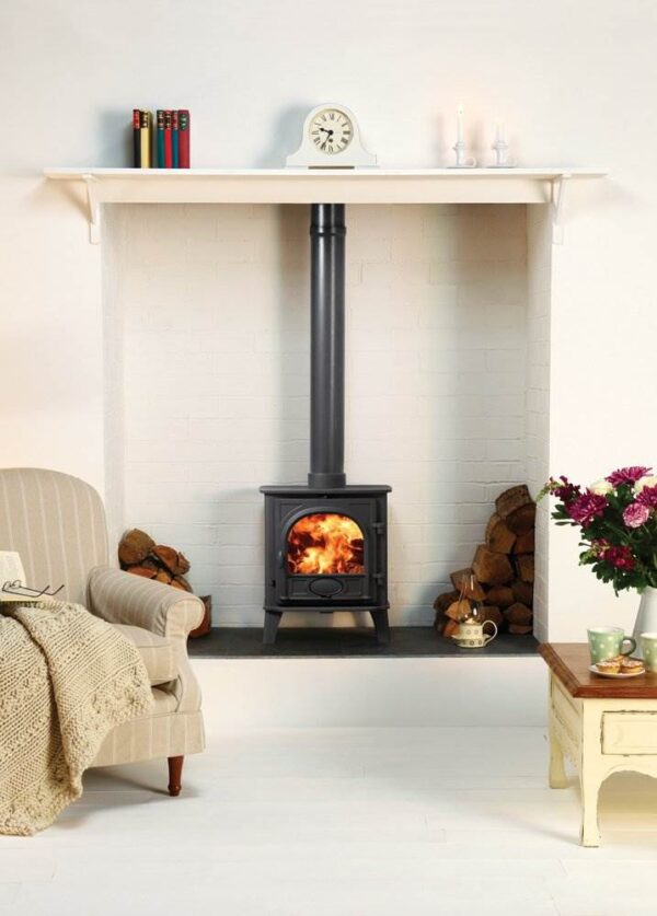 Stovax Stockton 5 - The Stovax Stockton 5 stove offers you a mid-sized stove that is larger than the <a href="https://www.stovax.com/stockton-3/">Stockton 3 </a>or <a href="https://www.stovax.com/stockton-4/">Stockton 4</a>, and is available as either a wood burning stove or as a multi-fuel model with external riddling. The additional width allows you to load up to 13" (330mm) in length. The Stockton 5 model is available as a <a title="Stockton 5 gas stove" href="https://www.stovax.com/stockton-gas-stoves/stockton-5-gas-stoves/">gas stove</a>.