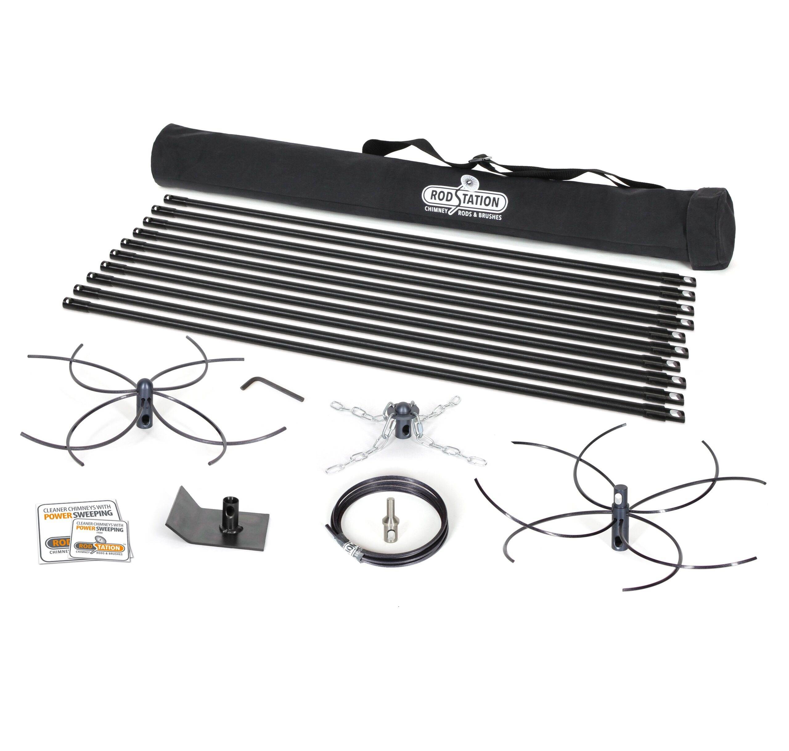 Chimney power sweeping kit for open fires and large chimneys