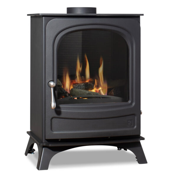 Arada Holborn Gas Medium - Sharing the same high quality steel body and cast iron door as used on the multi-fuel Holborn 5 stove, this gas stove offers an authentic 'woodburner' focal point whilst providing instant heat. It is easily controllable thanks to its?remote control which is included as standard. Available in Natural Gas or LPG models. Up to 4.5kW of heat with a realistic log fuel bed.