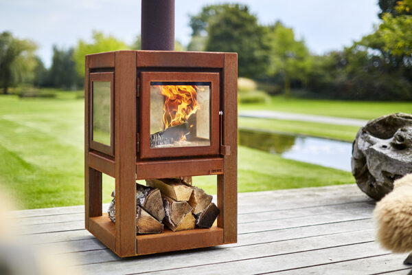 RB73 Quaruba L Mobile - Outdoor Stove - 4 sides - <span lang="EN">The RB73 Quaruba L Mobile model is a stylish outdoor wood stove with an elegant appearance designed for outdoor use. </span><span lang="EN">This cube-shaped terrace stove has an unique modular construction and is therefore assembled as desired with 4 glass large panels. </span><span lang="EN">The door catch is located between the door panel and the right leg. </span><span lang="EN">The version with 4-wheels is easy moved. In addition, the platform for the wheels can also be used as storage for firewood.</span> *Free next day delivery is available Monday - Friday (excluding Bank Holidays) on orders placed before 2pm. Any orders placed after this time will be processed and dispatched the following working day.