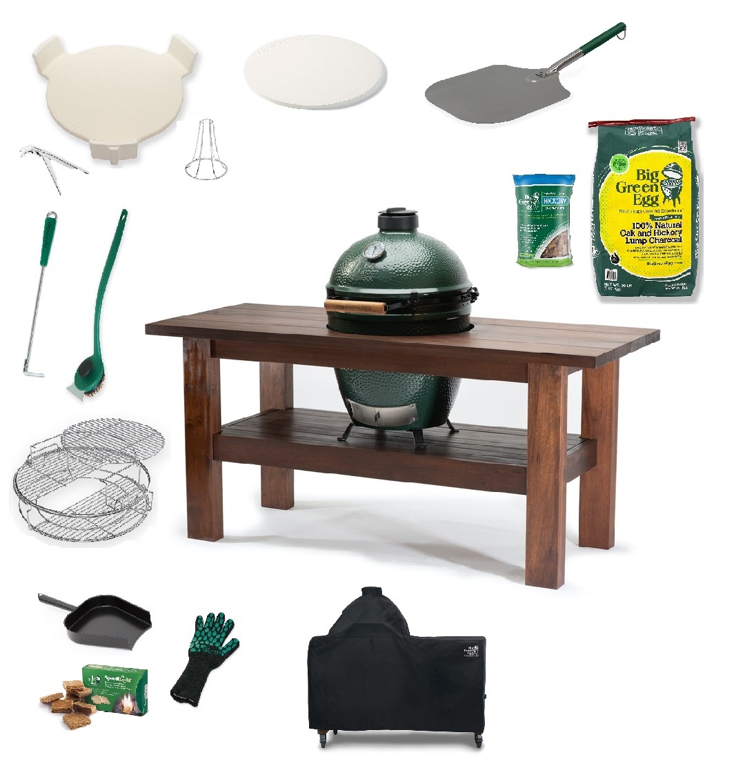 Large Big Green Egg in Premium Mahogany Table Full Bundle 1 Large Big Green Egg Royal Mahogany Table Bundle