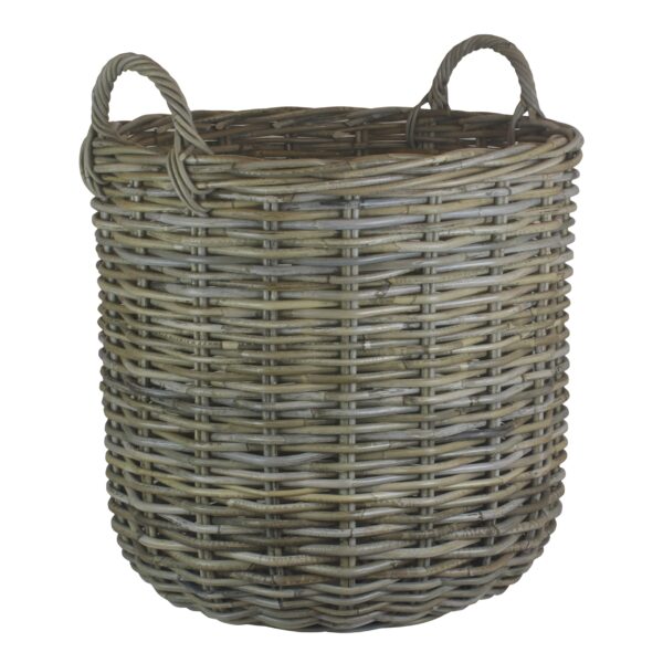 Tall Round Fireside Grey Rattan Log Basket – Large
