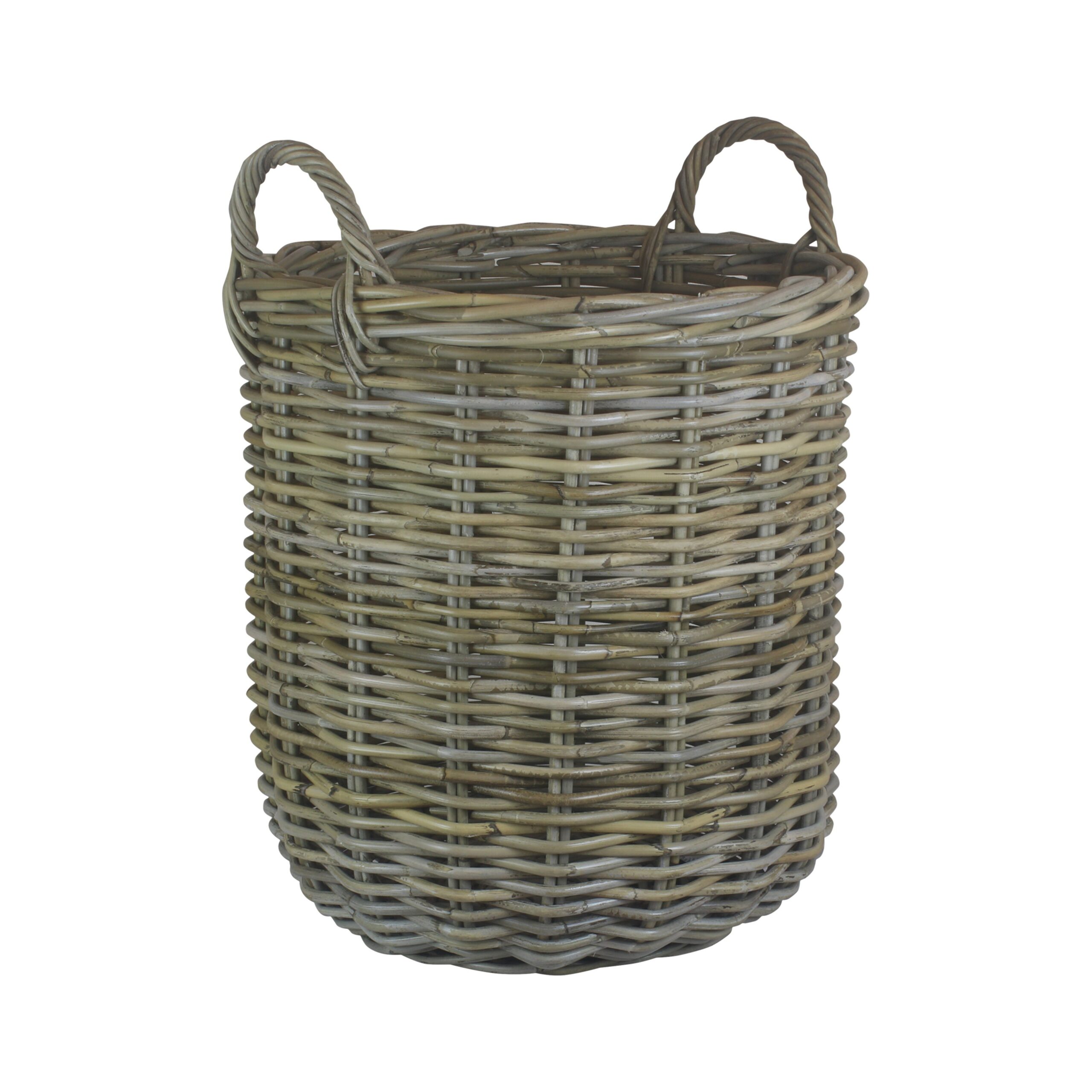Tall Round Fireside Grey Rattan Log Basket – Small