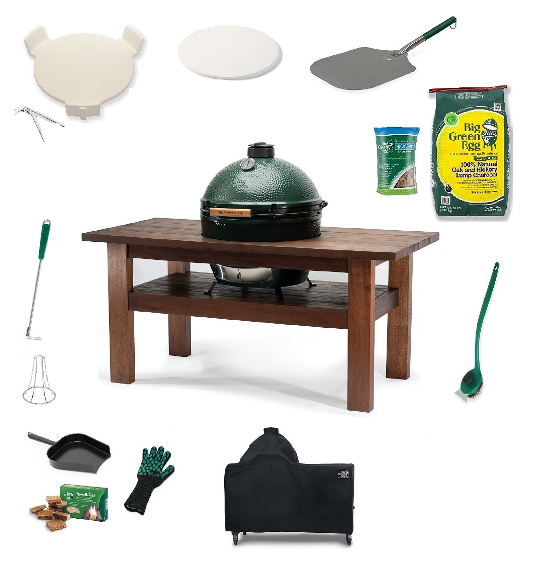 X-Large Big Green Egg in Premium Mahogany Table Full Bundle 1 XL Egg in Royal Mahogany Table Bundle