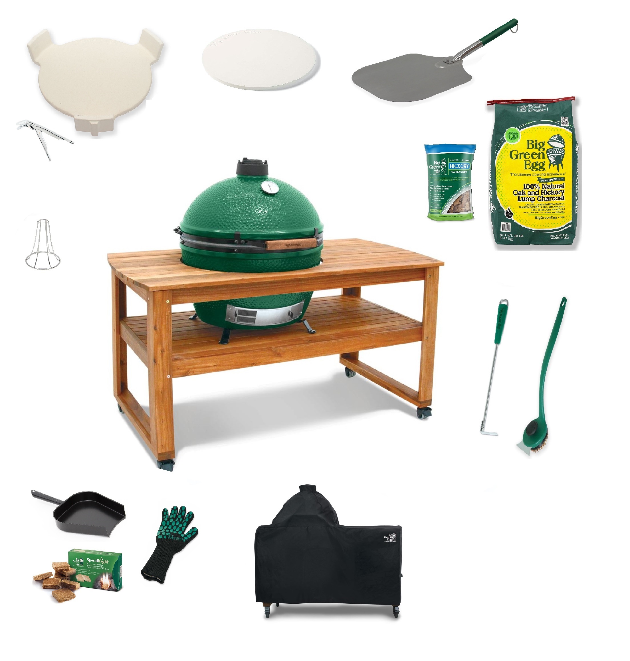 X-Large Big Green Egg in Eucalyptus Table Full Bundle 1 XL in Eucalyptus Table Bundle