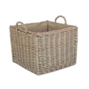 Large Square Lined Wicker Log Basket