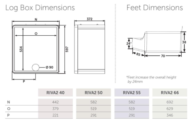 Stovax Riva 2 Freestanding Log Box Dimensions